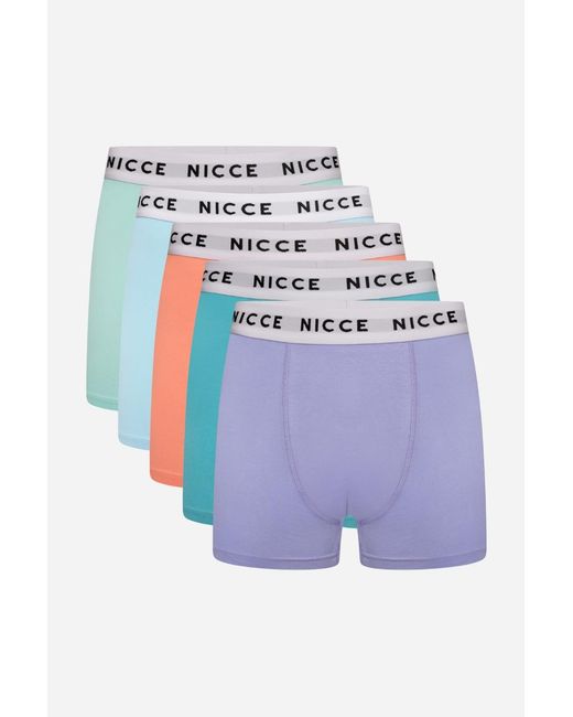 Nicce London Blue Multi 5-Pack Cotton Rich Boxer Briefs With Logo Waistband for men