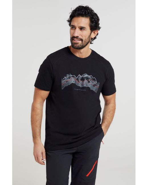 Mountain Warehouse Black 'Tech Mountains' T-Shirt Cotton Breathable Comfy Tee for men