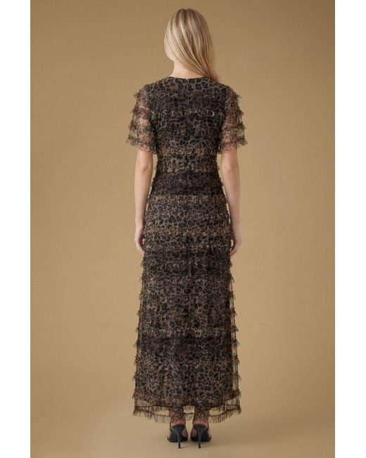 Oasis Natural Print Ruffle Mesh Maxi Dress