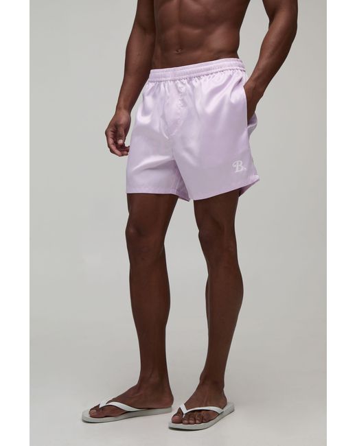 BoohooMAN Pink Relaxed Fit Satin Boxer Style Embroidered Short for men