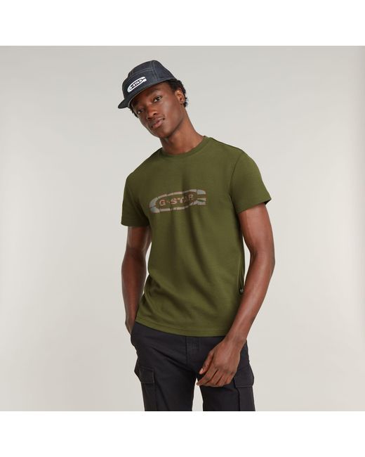G-Star Green Destroyed Old Skool Logo T-Shirt for men