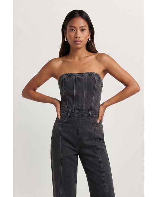 MissPap Blue Bandeau Denim Wide Leg Jumpsuit