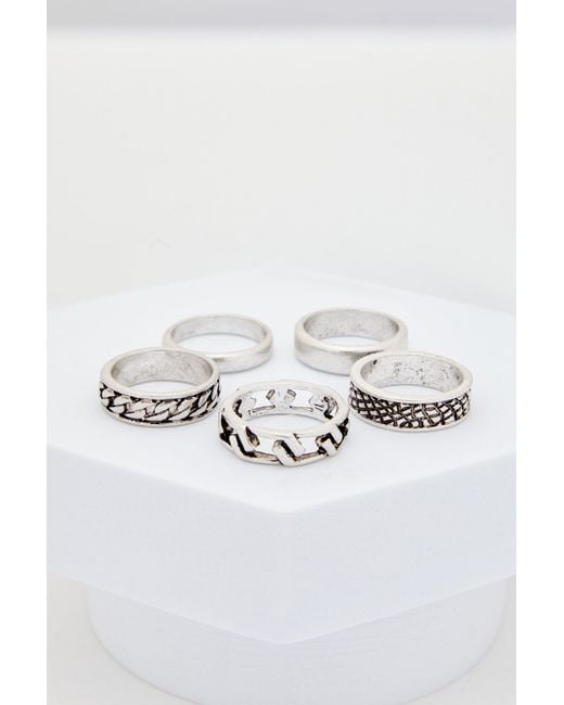 BoohooMAN Metallic 5 Pack Embossed Rings for men