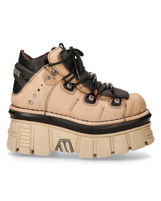 New Rock Natural M-106-S40 Leather Gothic Ankle Platform Boots
