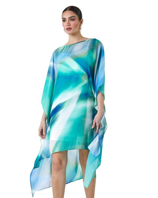 Ariella Blue Abstract Print Chiffon Draped Tunic Dress