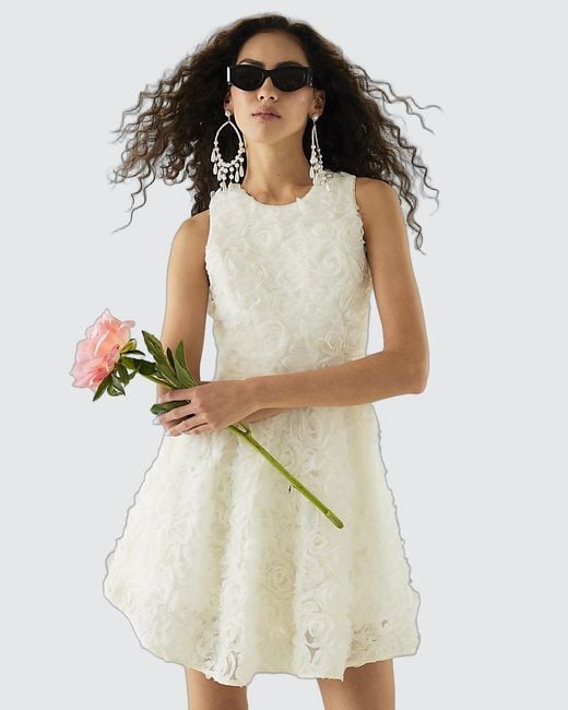 River Island Natural Mini Dress 3D Floral Occasion Sleeveless Nylon