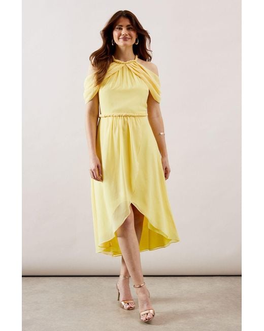 Wallis Yellow Occasion Chiffon Cold Shoulder Midi Dress