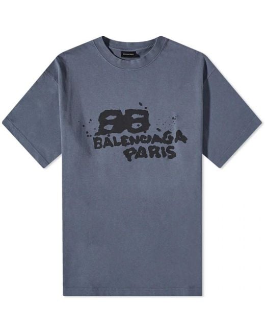 Balenciaga Blue Hand Draw Bb Icon Logo T-Shirt for men