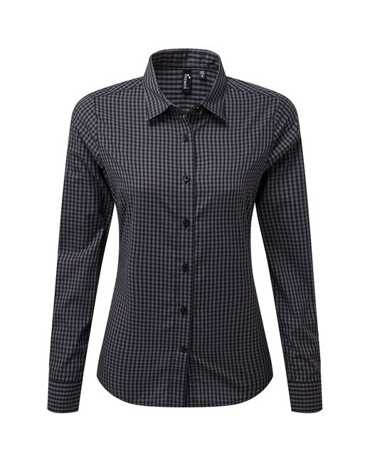 PREMIER Blue Ladies Maxton Gingham Long-Sleeved Shirt (Steel/