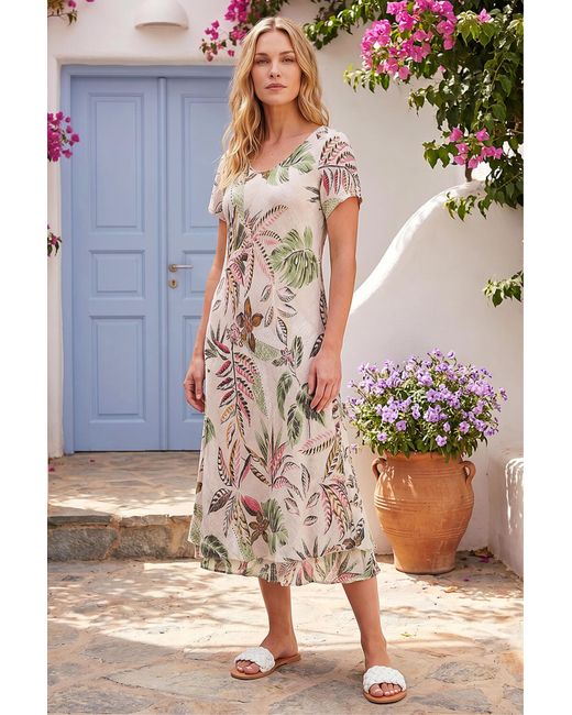 Roman Multicolor Petite Leaf Print Layered Hem Dress