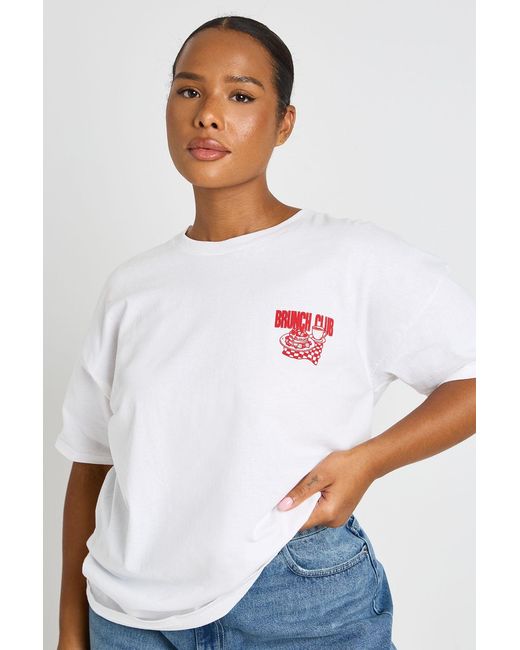 Boohoo White Plus Brunch Club Printed T Shirt