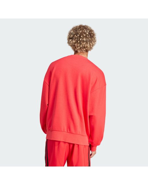 Adidas Red Essentials Loose Fit 3 Bar Logo Sweatshirt for men