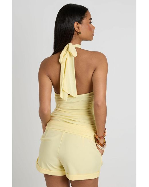 Boohoo Natural Slinky Mesh Ruched Halterneck Top