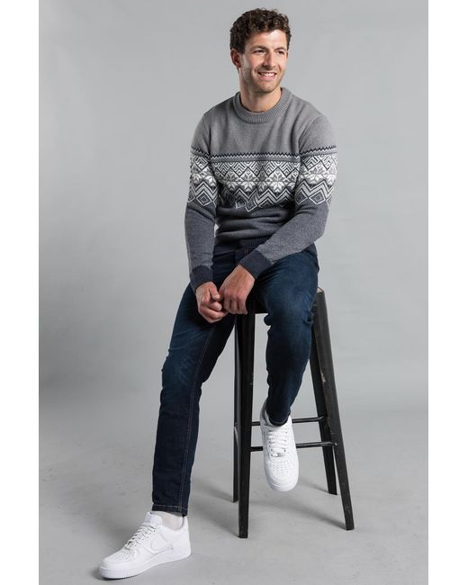 Kensington Eastside Gray Mid Crew Neck Jumper With Jacquard Knit for men