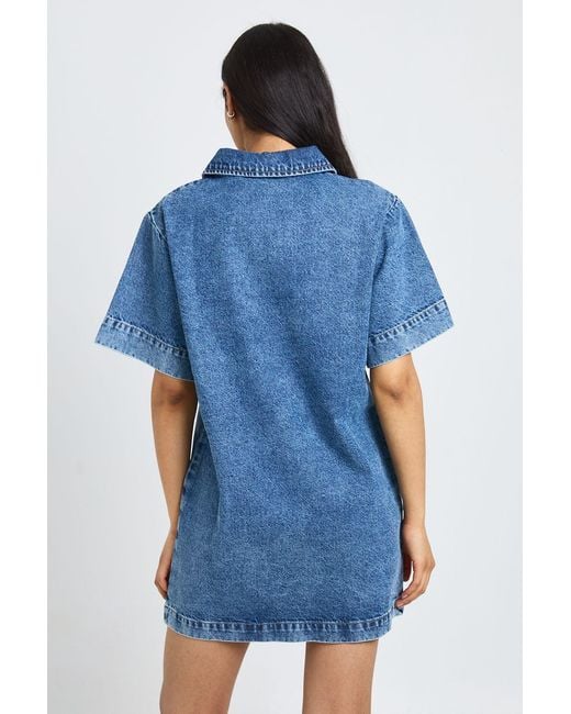Boohoo Blue Tall Boxy Short Sleeve Denim Dress