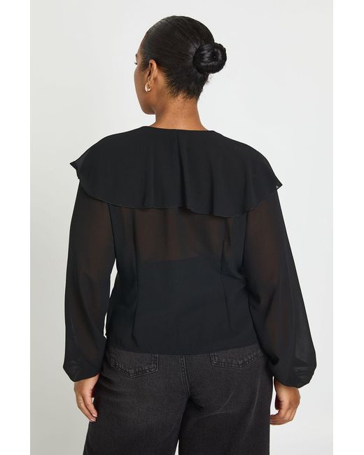 Boohoo Black Plus Tie Front Long Sleeve Blouse