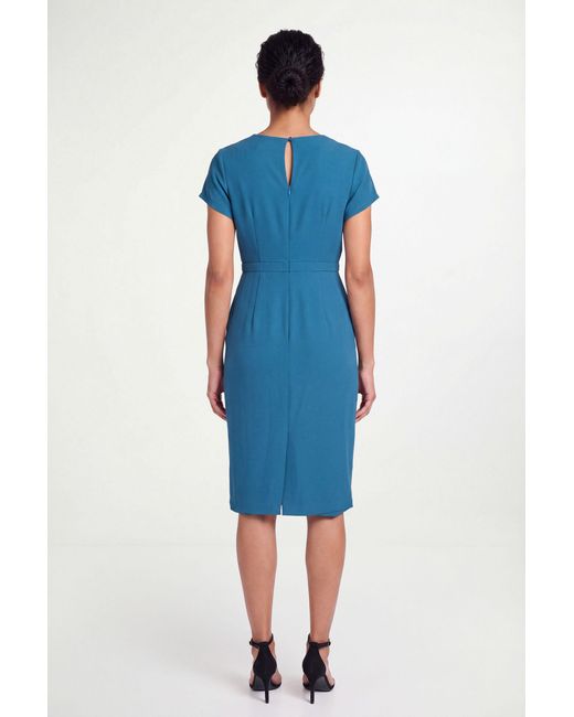 Wallis Blue Petite Tailored Crepe Ruffle Pencil Dress