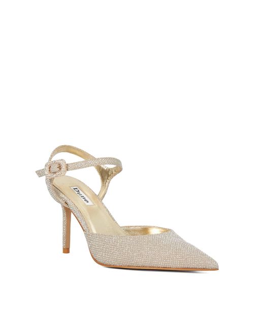 Dune Metallic Wf Channel Wide Fit Buckle Detail Embellished Heeled Court