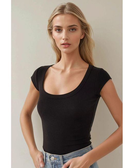 Hiccup Black Slim Fit Scoop Neck Ribbed Crop Top