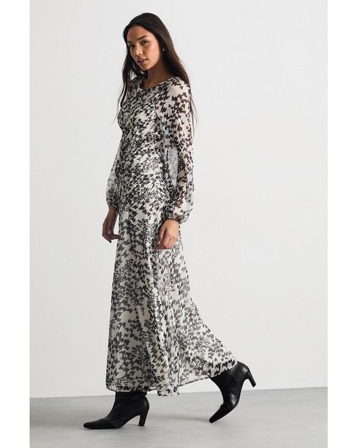 Warehouse Multicolor Shirred Bodice Detail Dogstooth Printed Midi Dress
