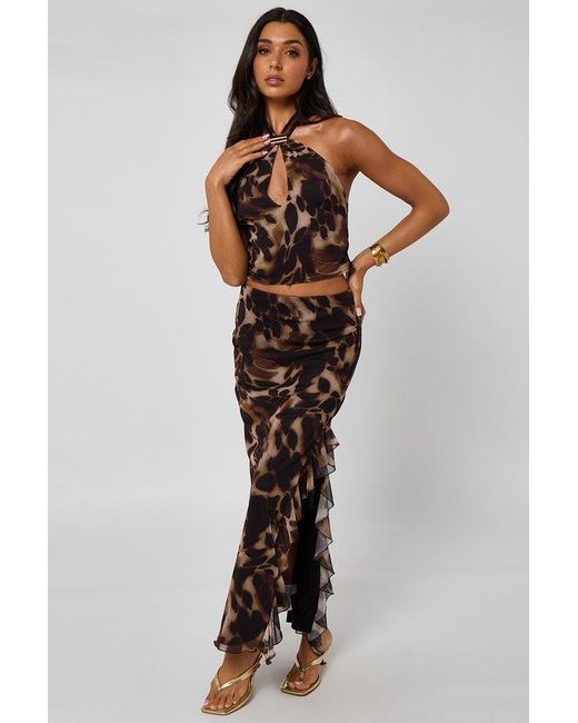 Urban Bliss Brown Ruffle Detail Split Maxi Skirt