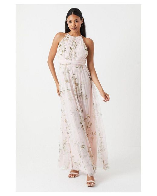 Coast White Dahlia Printed Mesh Halterneck Bridesmaids Dress