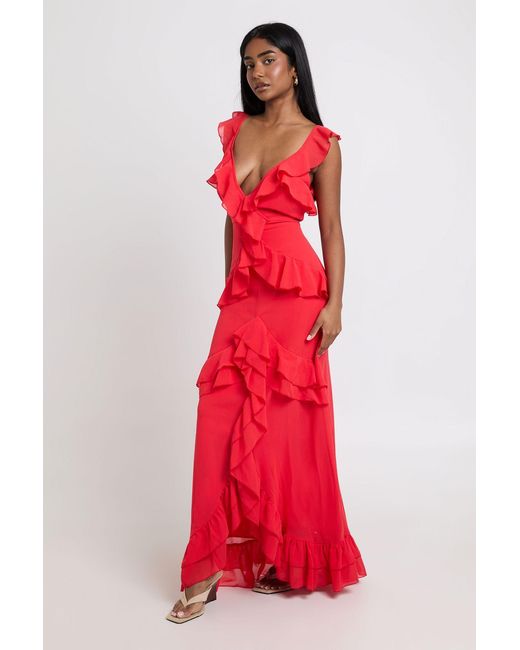 Boohoo Chiffon Layered Ruffle Detail Maxi Dress