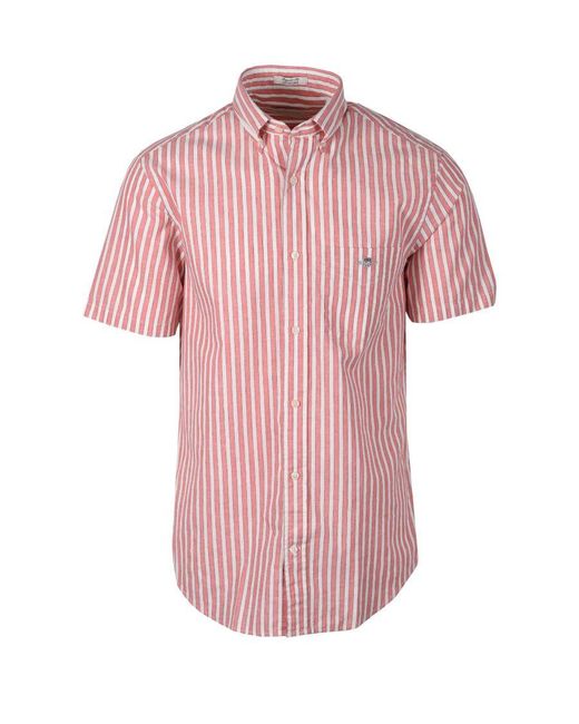 Gant Pink Reg Cotton Linen Stripe Ss Shirt Sunset for men