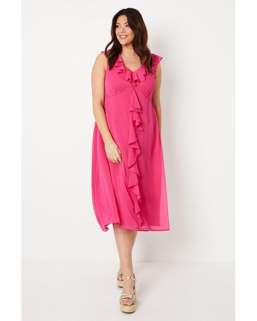 Wallis Pink Curve Ruffle Detail Midi Dress