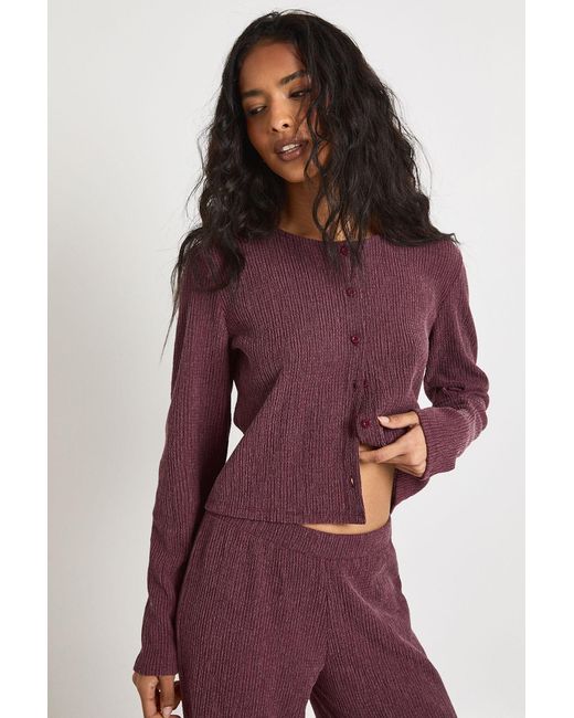 Boohoo Textured Button Through Long Sleeve Top