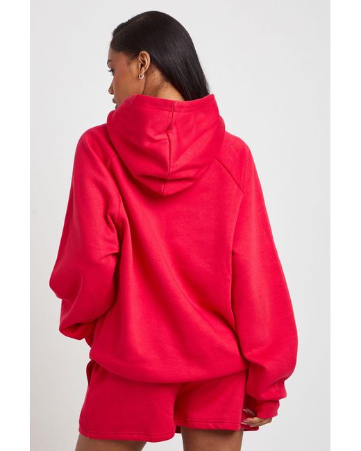 Boohoo Red High Waist Sweatshort With Internal Drawcord