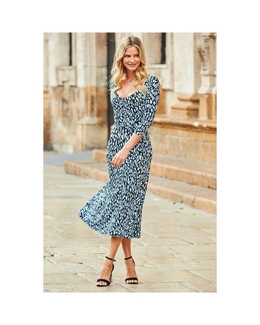 Sosandar White Fleck Print Sweetheart Neckline Midi Jersey Dress