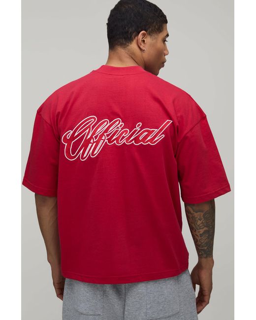 BoohooMAN Oversized Boxy Extended Neck Heavyweight Embroidered T-Shirt for men