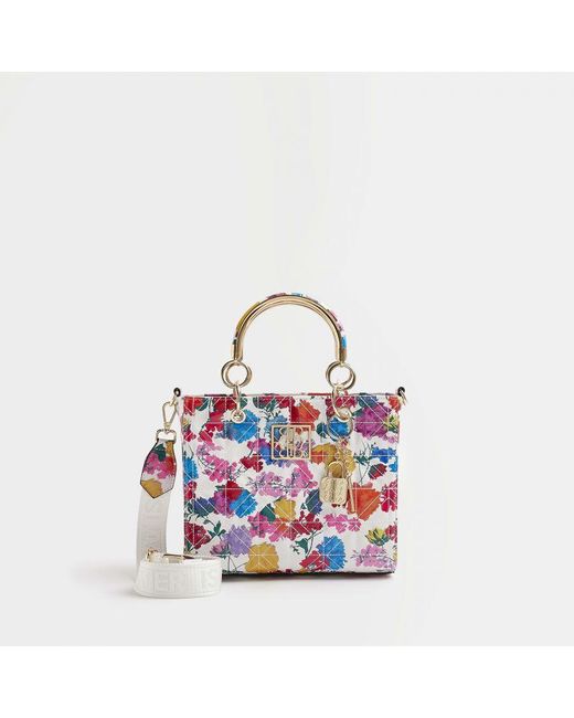 River Island Tote Bag White Floral Quilted Pu