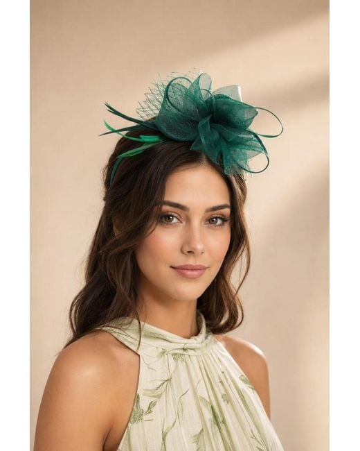 SVNX Green Double Flower Feather Fascinator