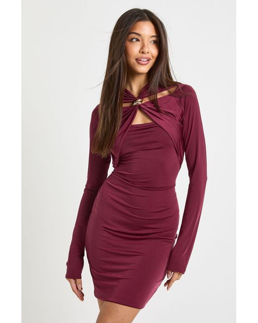 Boohoo Red Trim Detail Cut Out Mini Dress