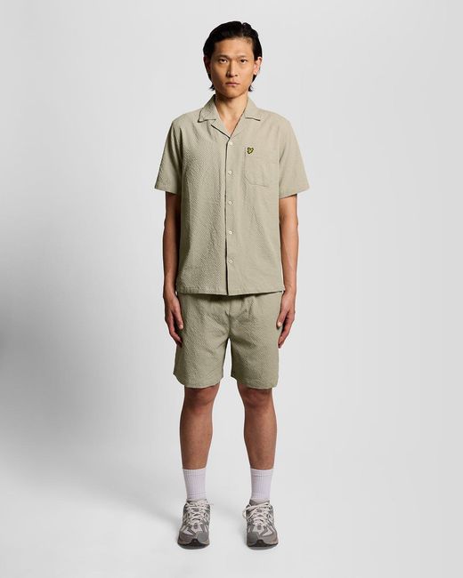 Lyle & Scott Green Short Sleeve Crinkle Resort Shirt for men
