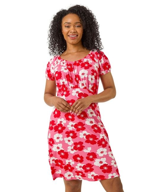Roman Petite Floral Gathered Stretch Dress
