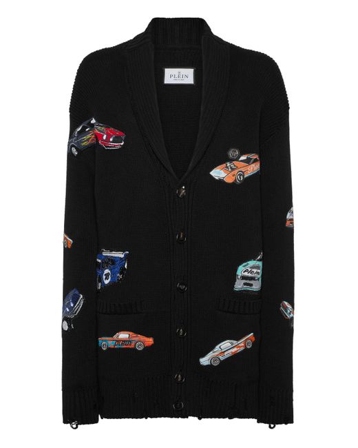 Philipp Plein Truien & Vesten ,Zwart ,Katoen Knitted Cardigan Ls Cars Racing in het Black voor heren