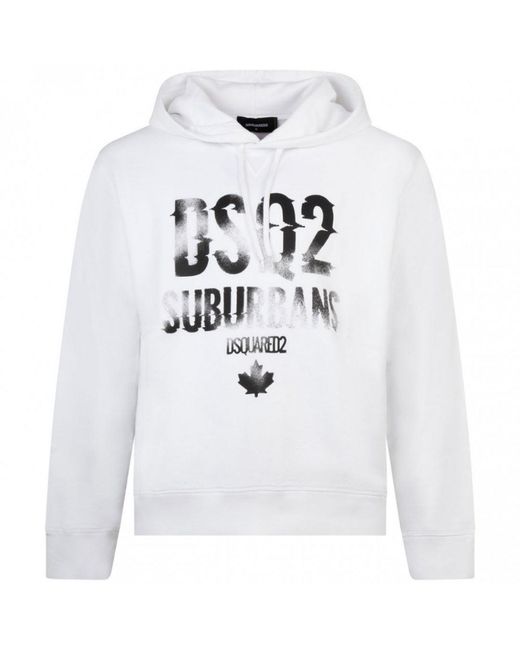 DSquared² White Faded Suburbans Logo Hoodie Cotton for men