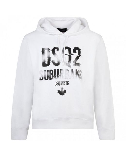 DSquared² White Faded Suburbans Logo Hoodie Cotton for men