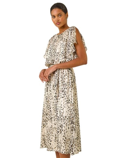 Roman Natural Animal Print Split Sleeve Midi Dress