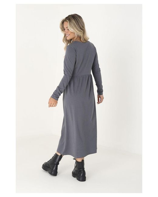 Brave Soul Blue Cotton 'Marge' Long Sleeve Midi Smock Dress