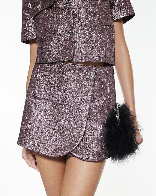 River Island Purple Wrap Skort Metallic Fabric