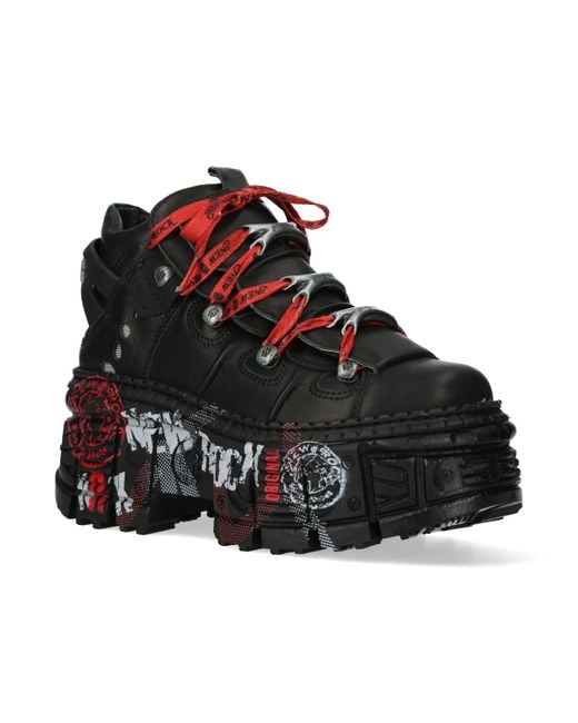 New Rock Black Punk Goth Leather Boots-Wall106-C9