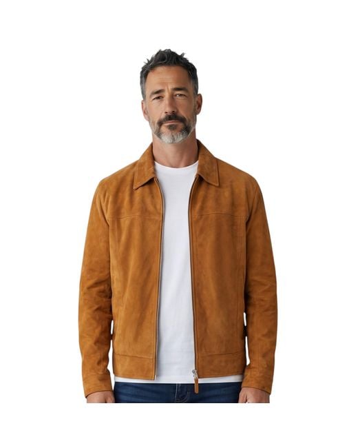 Infinity Leather Brown Goat Suede Harrington Biker Jacket for men