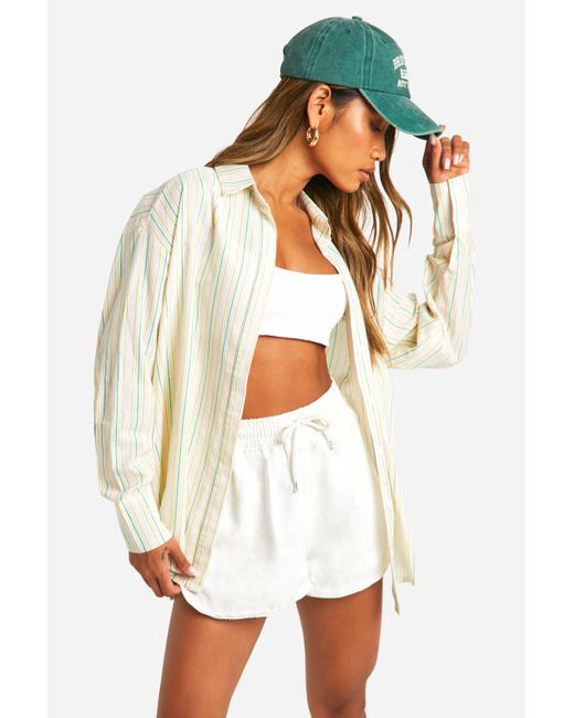 Boohoo White Multi Stripe Oversized Shirt
