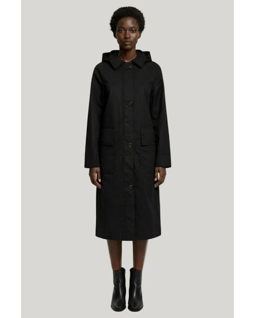 Elle Black Waxed Cotton Long Coat