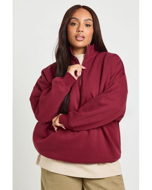 Boohoo Red Plus Oversized Half Zip Sweatshirt