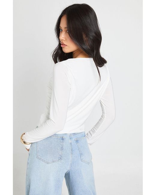 Boohoo Blue Petite Double Layer Slinky Long Sleeve Top